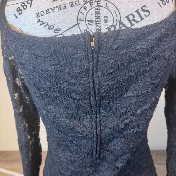 Vintage Gunne Sax Black Lace Bow Midi Dress Sz 13/14 Long Sleeve Off Shoulder - Picture 5 of 8